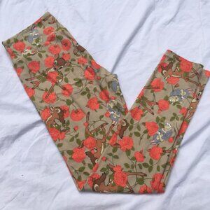 Disney OS One Size Leggings LulaRoe Bambi Thumper Pink Roses Grey Flowers Floral
